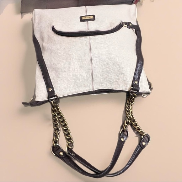 Rioni Quadra Chained Cream and Brown Tote Handbag - Picture 5 of 11